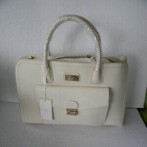 NWT SANDY LISA CREAM FAUX LEATHER XL PORTFOLIO SHOULDER BAG LAPTOP OFFICE